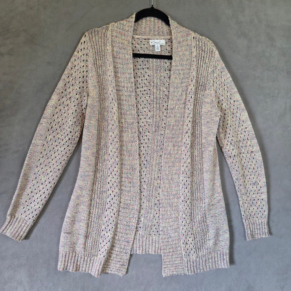 Kim Rogers Open Front Cardigan Sweater Women's Medium Pointelle Knit Casual